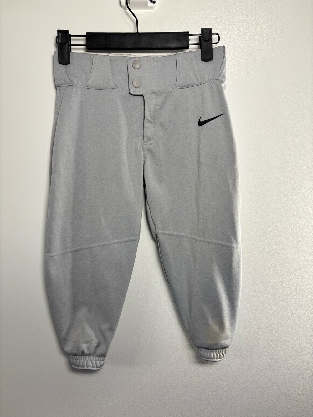 Nike Light Gray 3/4 Youth Baseball Pants with Black Swoosh Big Boys